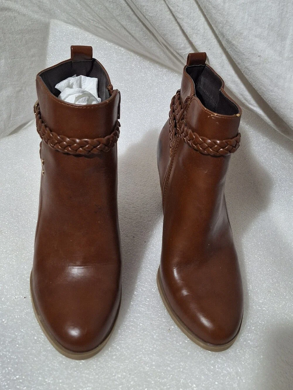 Women’s Brown Braided Strap Ankle Boots